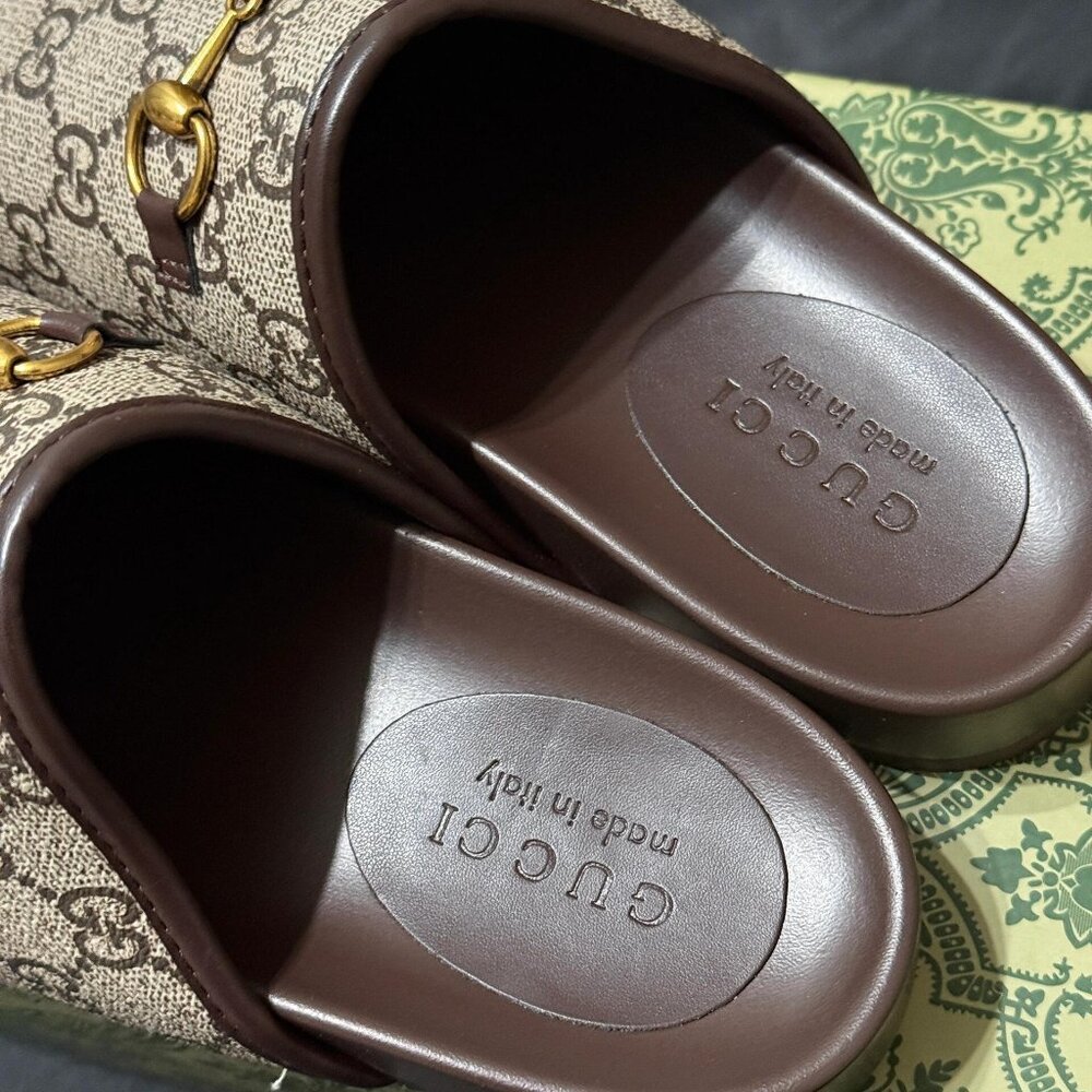 Gucci Brown Monogram Mules - Picture 2 of 2
